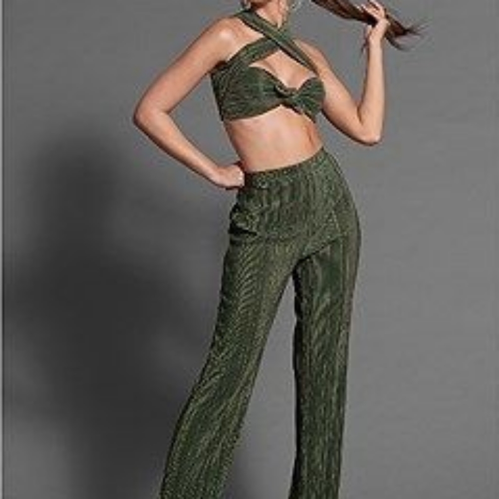 Olive Crop Top Pant Set